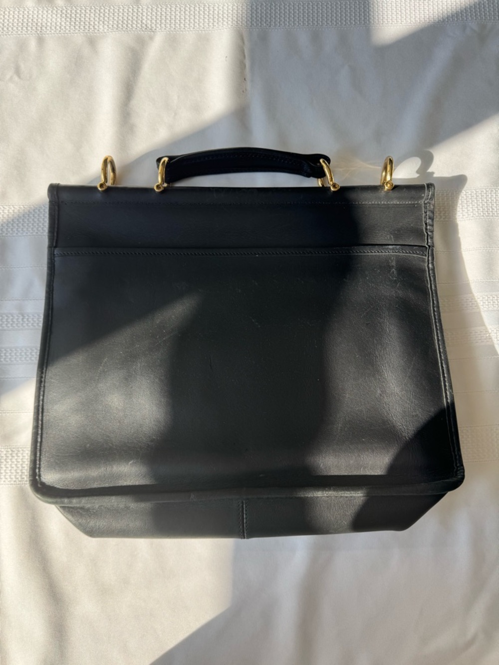 Classic Black Leather Top-Handle Bag with Gold Hardware - Picture 8 of 13
